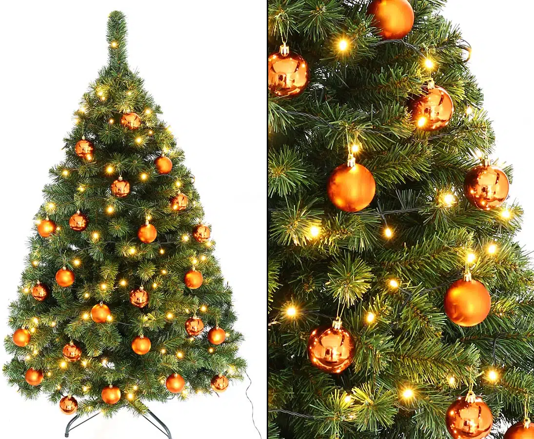 Juletræ 150 cm Maria med LED lys og orange julekugler, produktbillede 6 af 24, Kunstige planter & træer hos HomeNordic