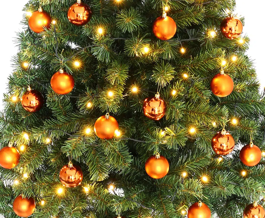 Juletræ 150 cm Maria med LED lys og orange julekugler, produktbillede 8 af 24, Kunstige planter & træer hos HomeNordic