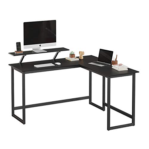 Skrivebord hjørne sort. Skrivebord til computeren kan stå på stander.