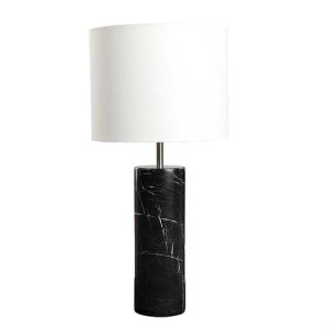 Bordlampe - marmor sort med hvid skærm