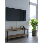 Vita TV-bænk to egetræslook hylder 100 cm - Billede 2