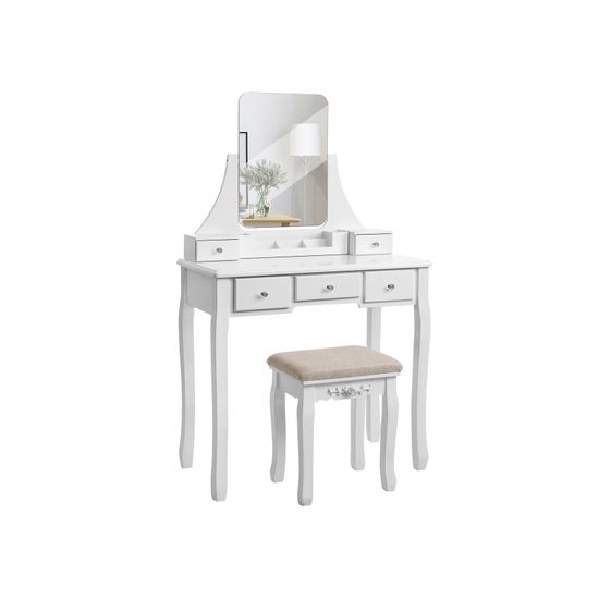 Product Image for Hvidt sminkebord med spejl og skammel