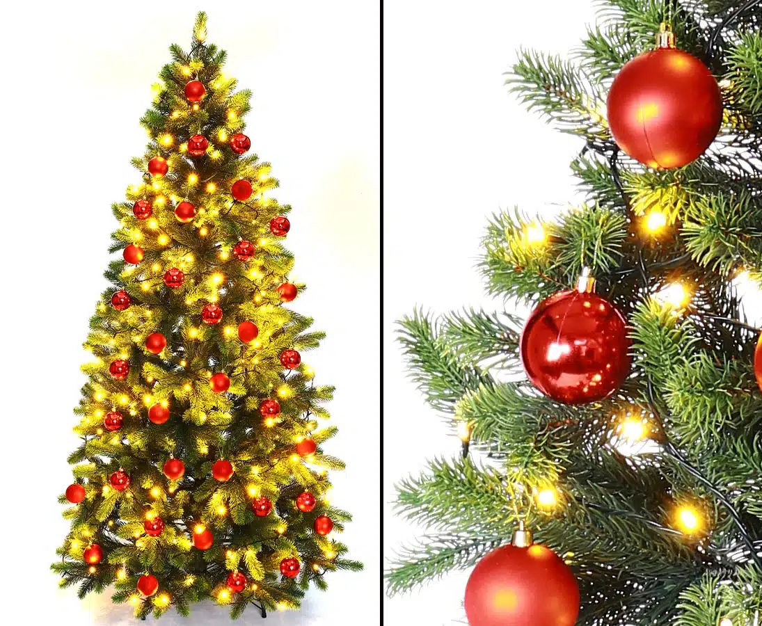 Juletræ 180 cm Spritzguss med 288 LED lys og 34 røde kugler, produktbillede 11 af 24, Kunstige planter & træer hos HomeNordic