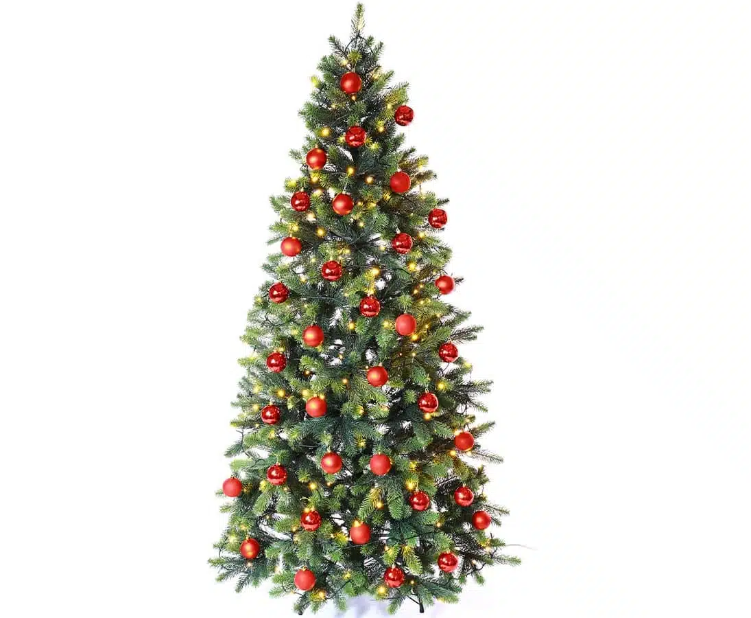 Juletræ 180 cm Spritzguss med 288 LED lys og 34 røde kugler, produktbillede 13 af 24, Kunstige planter & træer hos HomeNordic