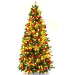 Juletræ 180 cm Spritzguss med 288 LED lys og 34 røde kugler