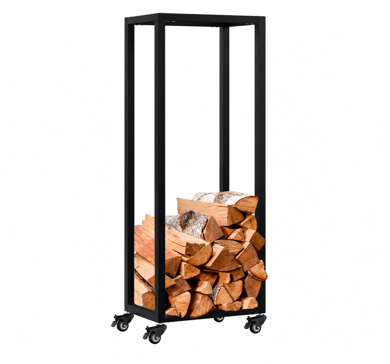 Brændeholder Hilta på hjul - sort, 100 cm