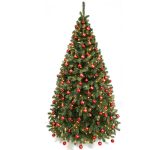 Juletræ 240 cm med LED lys og røde kugler
