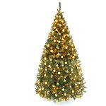 Juletræ 240 cm med LED lys og guld kugler