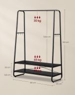 Garderobestativ med 2 skohylder og bøjlestang 100 cm sort - Billede 2