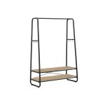 Garderobestativ med 2 skohylder og bøjlestang 100 cm hvid sort og eg - Billede 4