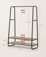 Garderobestativ med 2 skohylder og bøjlestang 100 cm hvid sort og eg - Billede 2