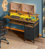 Gaming bord med LED lys 55 x 135 x 77cm med skuffesektion brun - Billede 2
