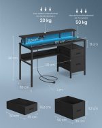 Gaming bord med LED lys 55 x 135 x 77cm med skuffesektion - Billede 5