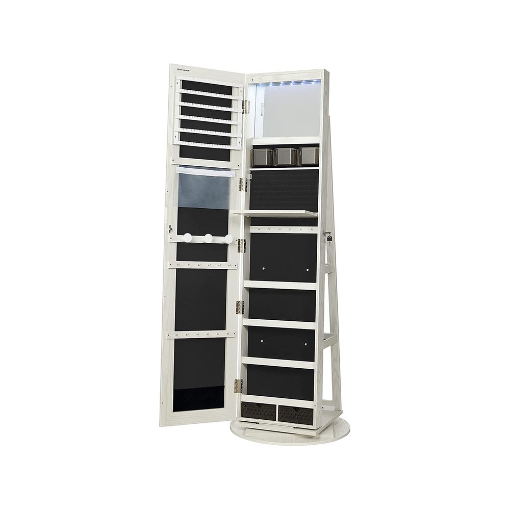 Smykkeskab med spejl og lys 162 cm hvid