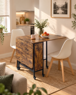 Klapbord med hjul og hylder – vintagebrun, 130 cm - Billede 2