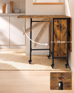 Klapbord med hjul og hylder – vintagebrun, 130 cm - Billede 3